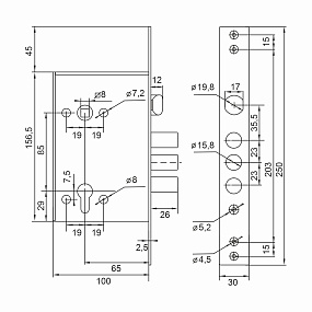 Корпус врезного замка Acuretto ML-16