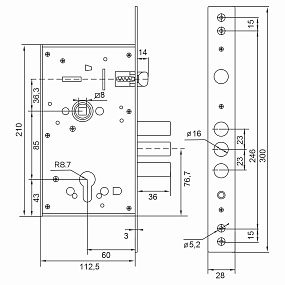 Корпус врезного замка Acuretto ML-03